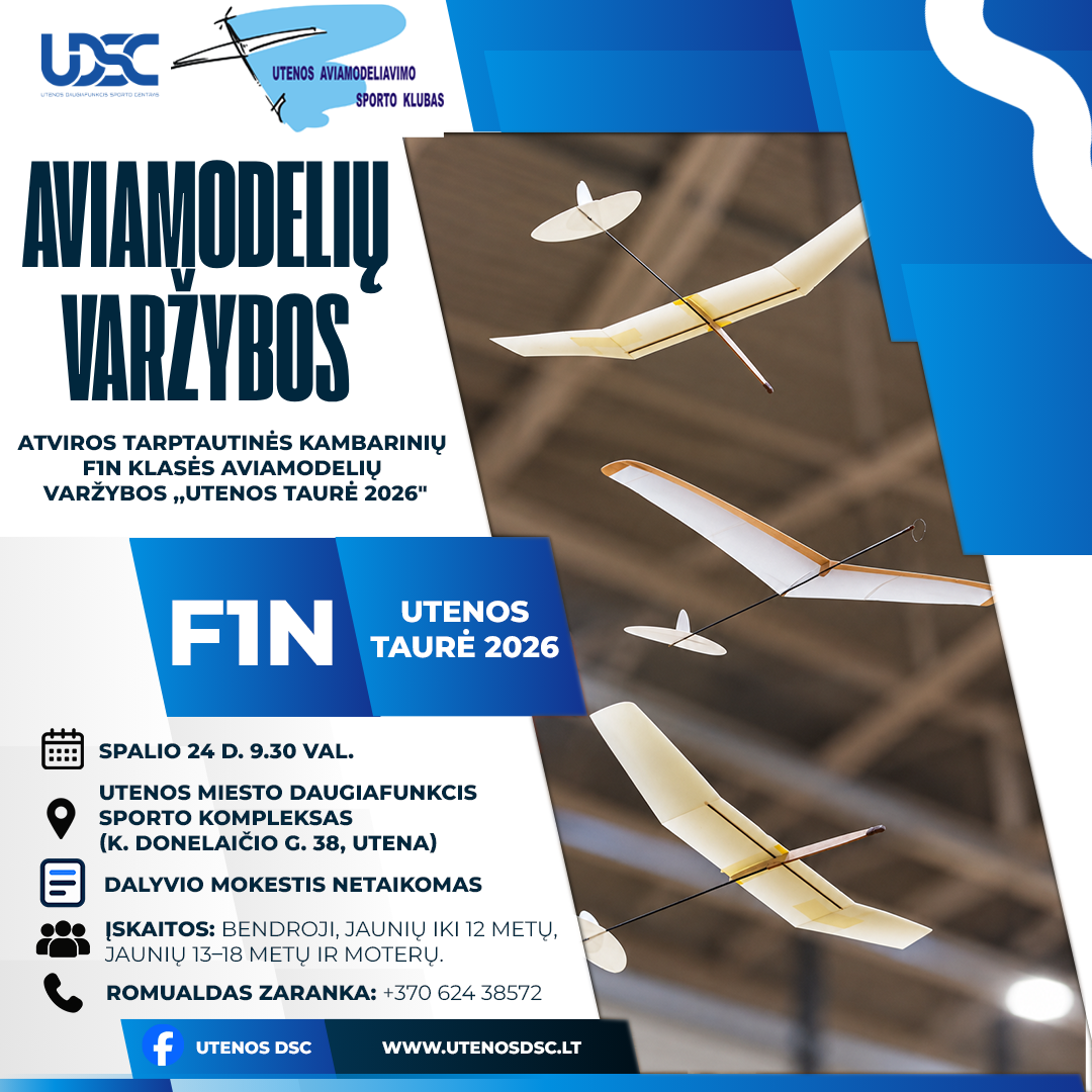 Atviros tarptautinės kambarinių F1N klasės aviamodelių varžybos „UTENOS TAURĖ 2026“