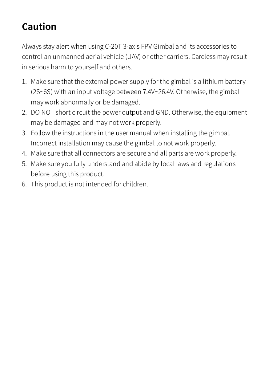 C-20T 3-Axis FPV Gimbal User Manual XF(A5) V1.4 – puslapis 4