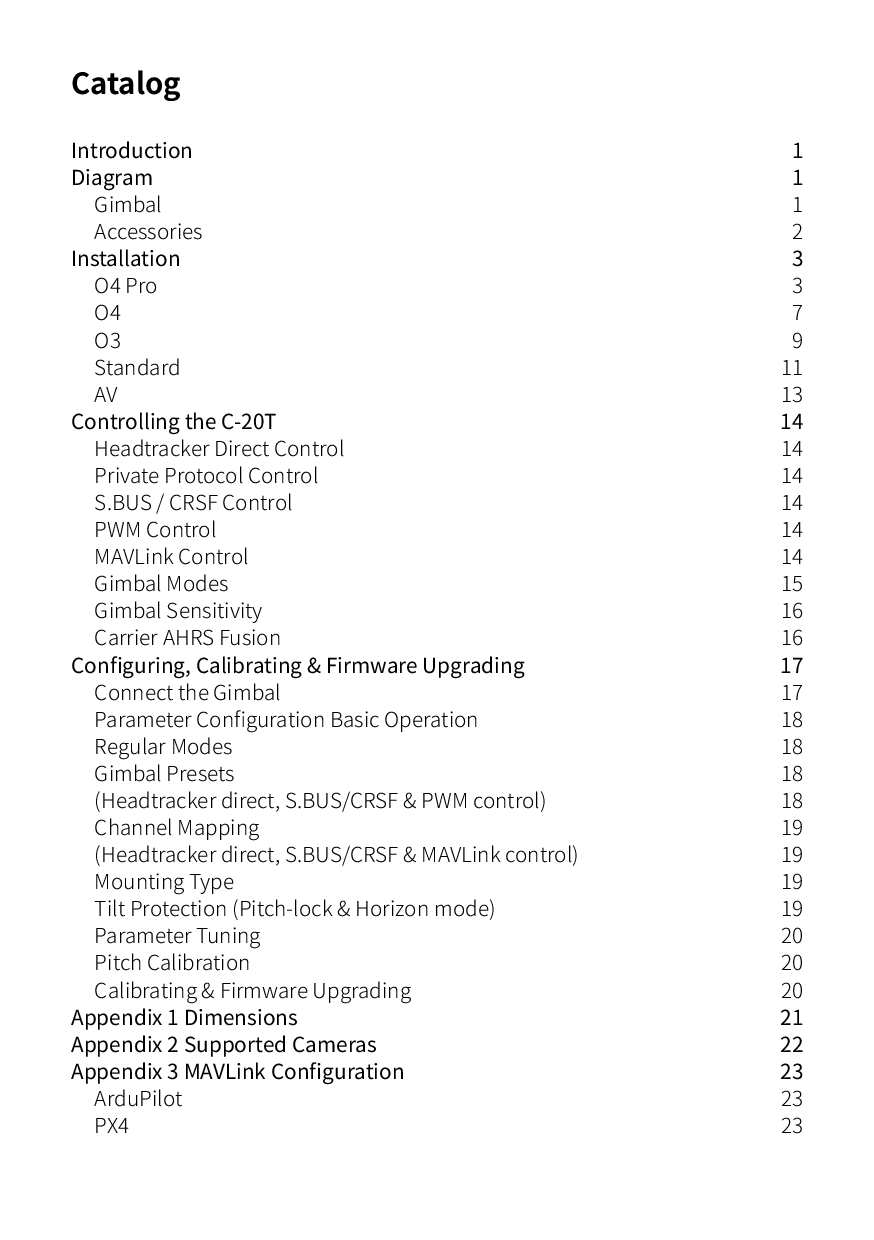 C-20T 3-Axis FPV Gimbal User Manual XF(A5) V1.4 – puslapis 5