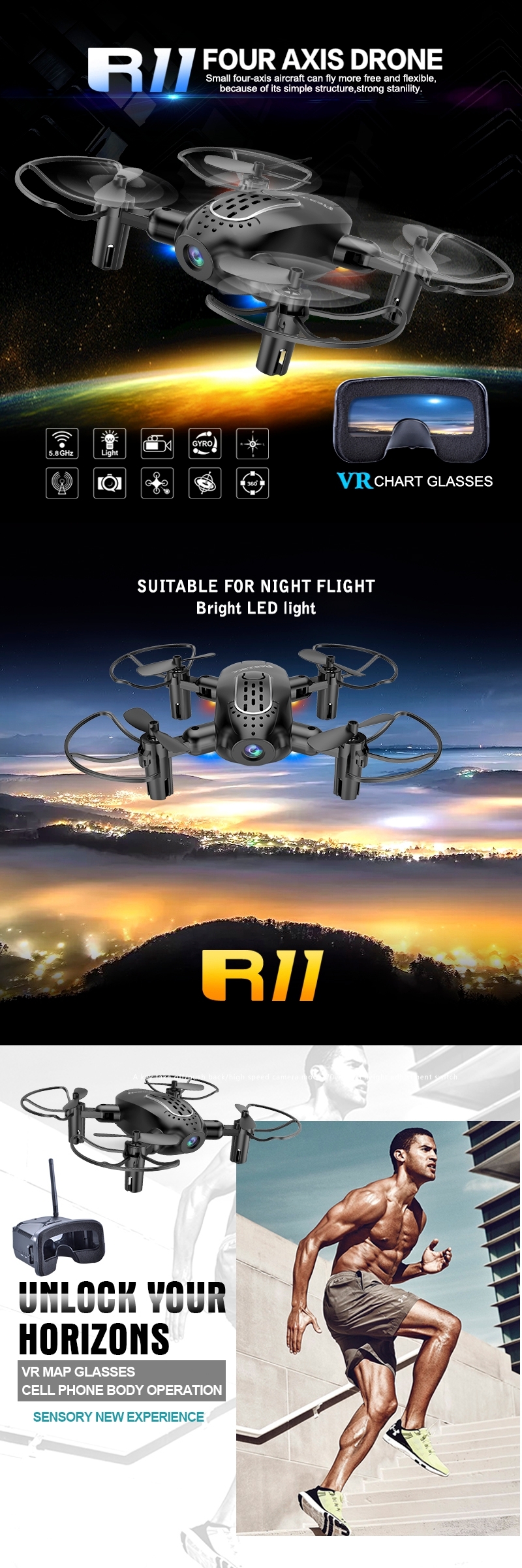 Realacc R11 Mini 5.8G FPV Foldable RC Drone Quadcopter with 720P HD Camera 3 Inch Goggles Price 38.00 Euro Racer.lt