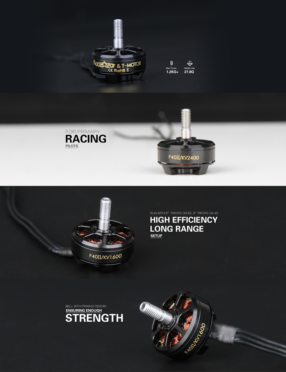 Racerstar & T-Motor F40 II 2305 1600KV 3-6S / 2400KV 3-4S Brushless Motor for RC Drone FPV Racing