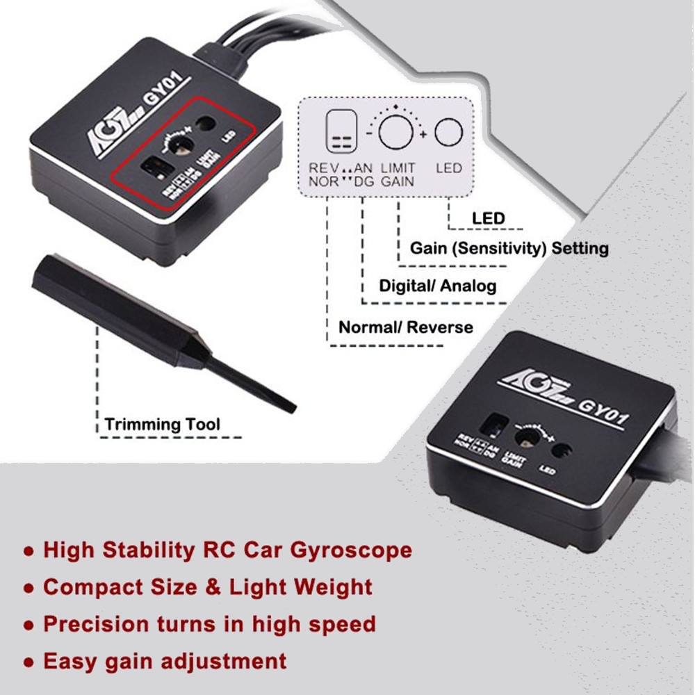 AGFRC GY01 Aluminum Case High Stability Drift Tuned Gyro for 1/8 1/10 ...