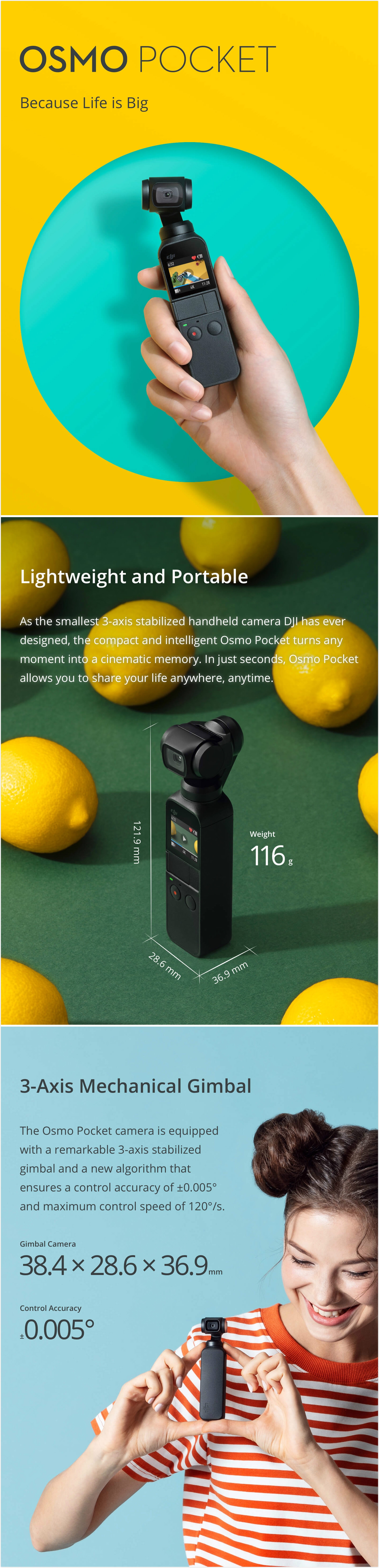 DJI Osmo Pocket 3-Axis Stabilized Handheld Camera HD 4K 60fps 80 Degree FPV Gimbal Smartphone 15%Coupon: 15POP