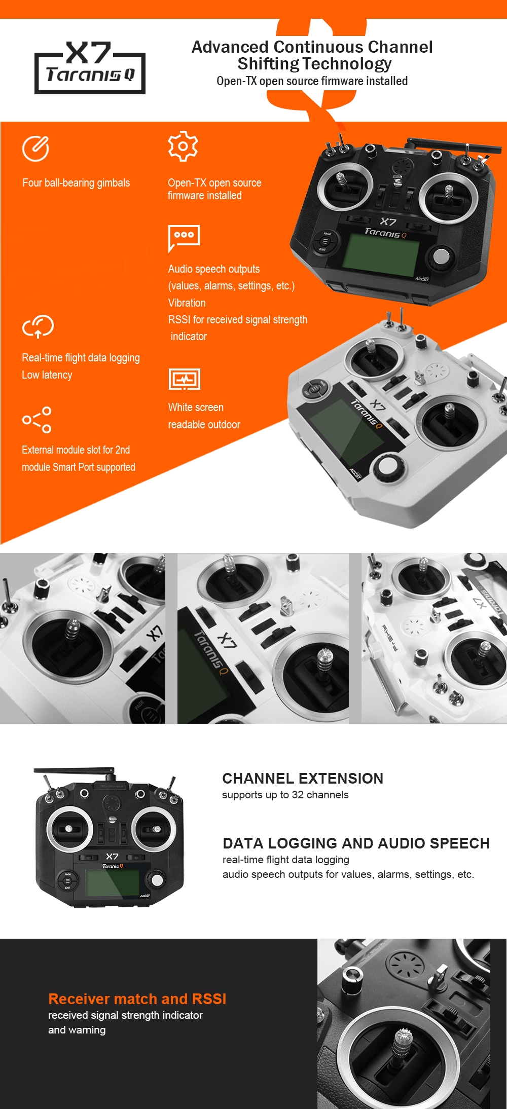 $98.9 for FrSky ACCST Taranis Q X7 Transmitter 2.4G 16CH Mode 2 White Black