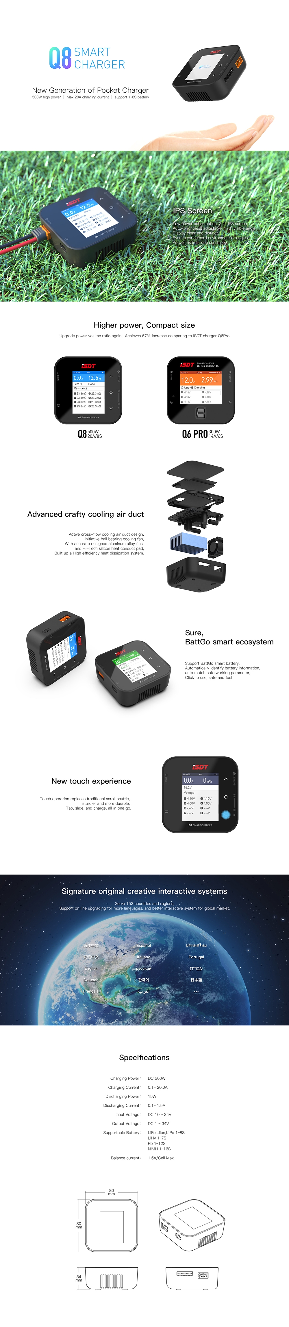 15% OFF for ISDT Q8 BattGo 500W 20A High Power Battery Balance Charger Discharger