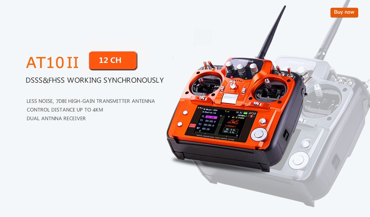 $114.26 for Radiolink AT10II 12CH RC Transmitter and Receiver R12DS 2.4GHz DSSS&FHSS Spread Radio Remote Controller for RC Drone/Fixed Wing/Multicopters/Helicopter