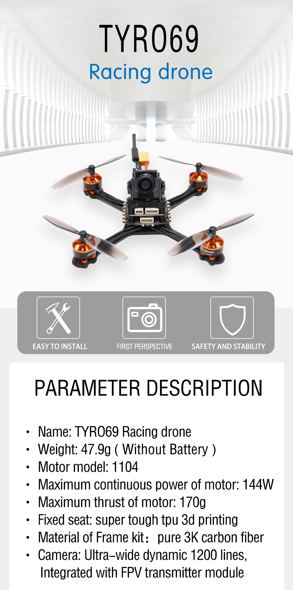 $61.62 for Eachine Tyro69 105mm F4 OSD 2.5 Inch 2-3S DIY FPV Racing Drone PNP