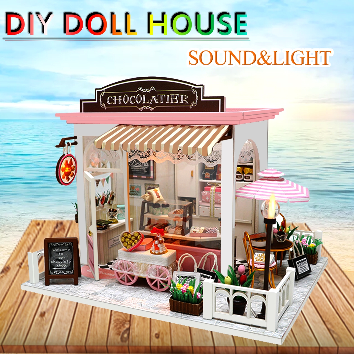 LED Wood DIY Cocoa's Whimsy Assemble Doll House with Sound Light Model Toy