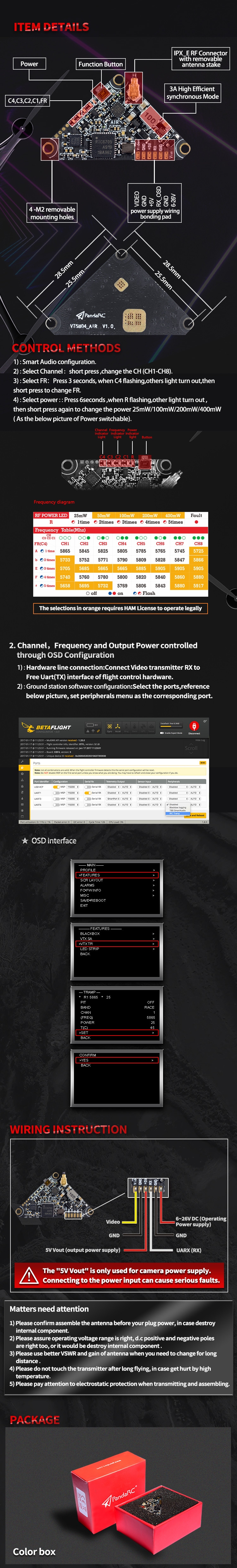 PandaRC VT5804_AIR 5.8GHz 40CH 0/25/50/100/200/400mW FPV Transmitter Triangle VTX Support OSD For RC Racer Drone