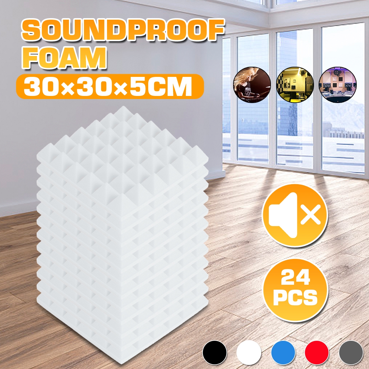 24PCS 300x300x50mm Soundproofing Foam Studio Acoustic Foam Soundproof ...