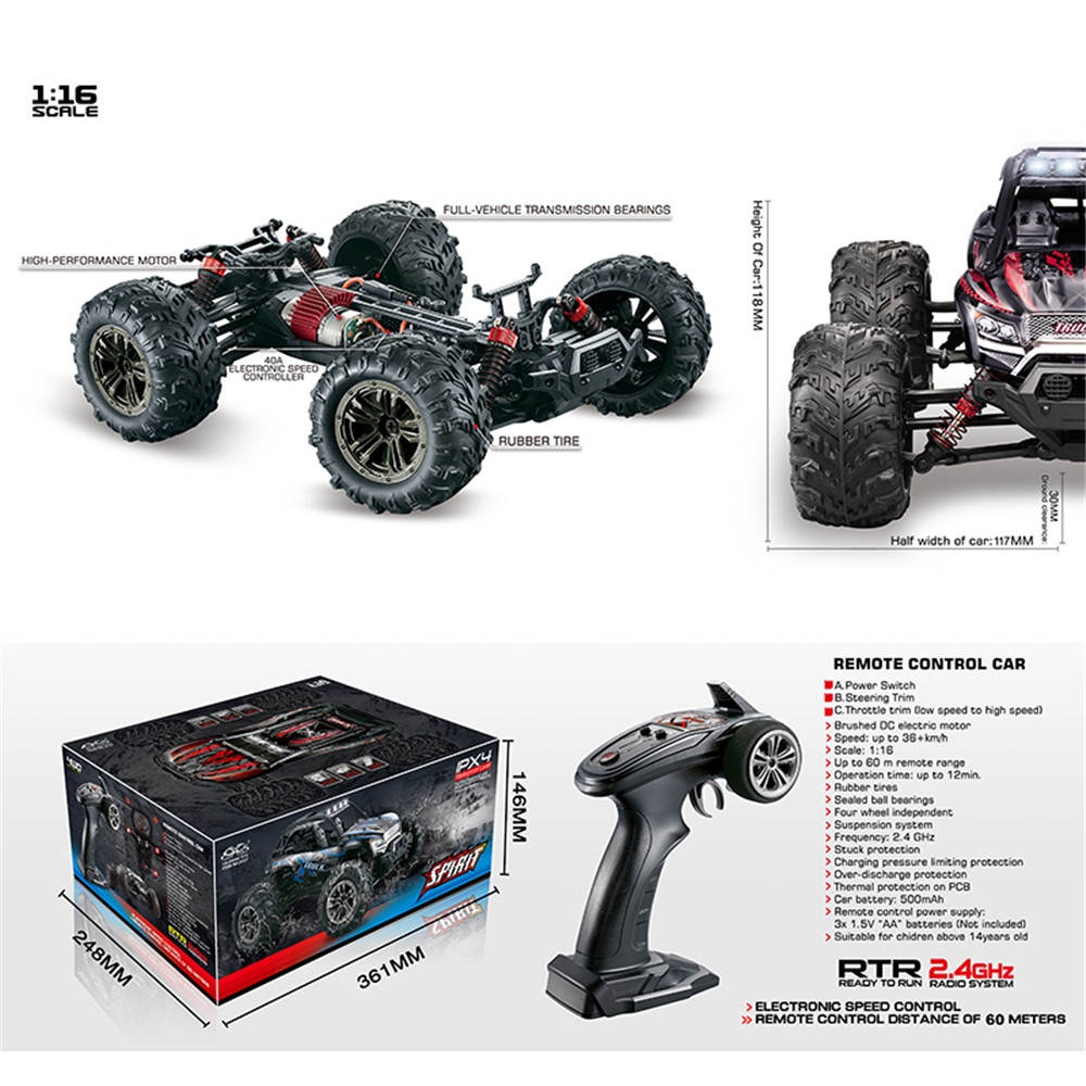 Xinlehong 9137 1/16 2.4G 4WD 36km/h Rc Car W/ LED Light Desert Off-Road Monster Truck RTR Toy 