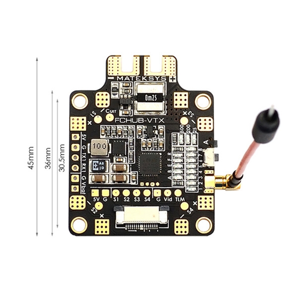 Matek Systems FCHUB-VTX 6~27V PDB 5V/1A BEC w/ 5.8G 40CH 25/200/500mW Switchable RC Drone Video Transmitter