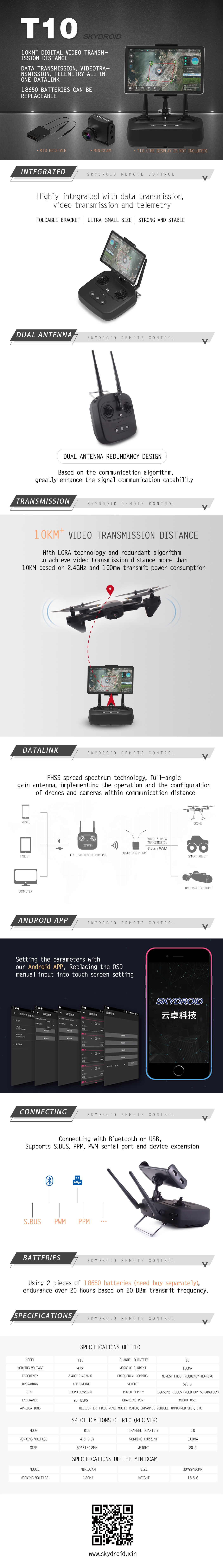 20% OFF for Skydroid T10 2.4GHz 10CH FHSS Transmitter with R10/R10 Mini Receiver and Camera Support S.BUS PPM PWM Output