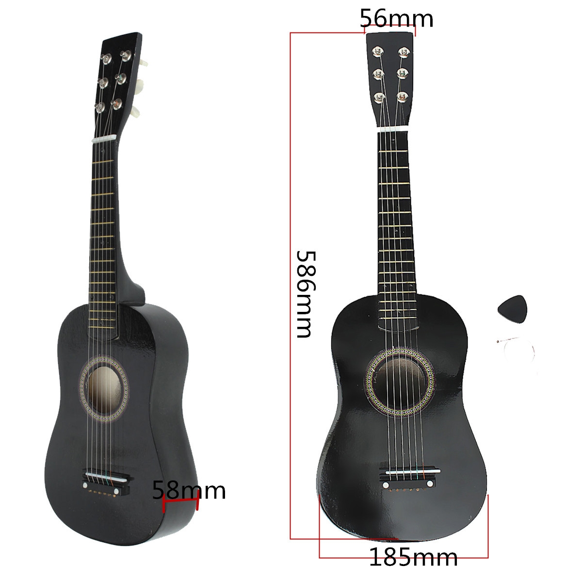 23'' Black 6 String Beginner Wood Acoustic Guitar with Pick + Wire